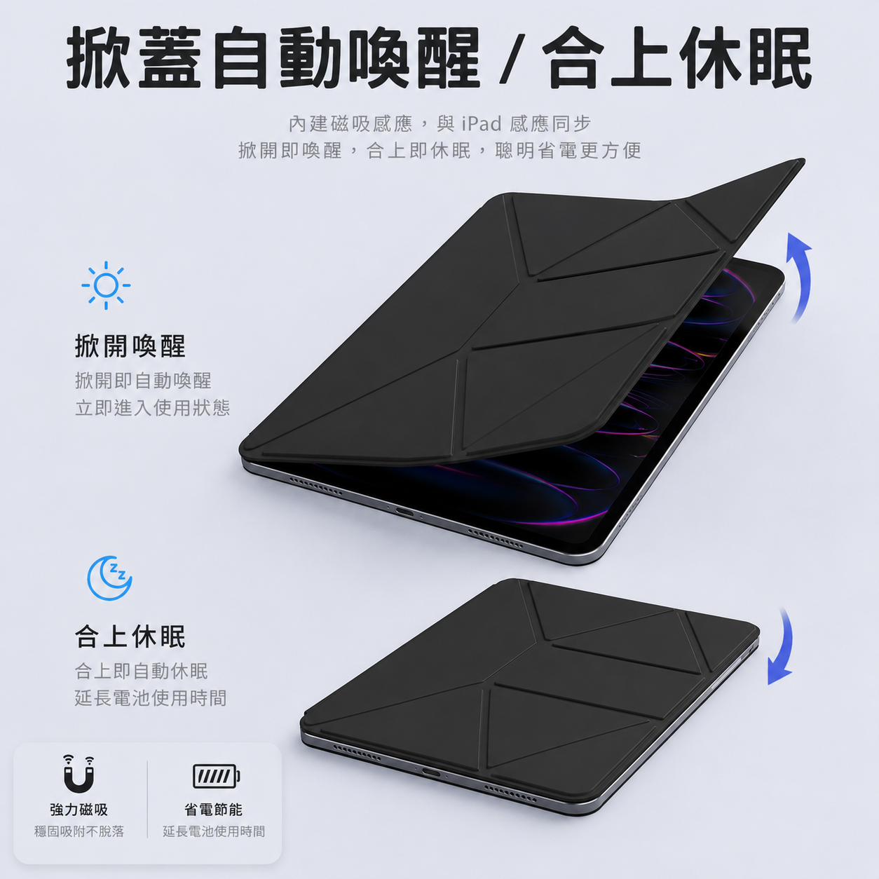 MLTIX MS3 磁吸式梯形 iPad mini 8.3 吋 (第 7 代,2024,A17 Pro) 多折法雙面夾保護殼, 黑