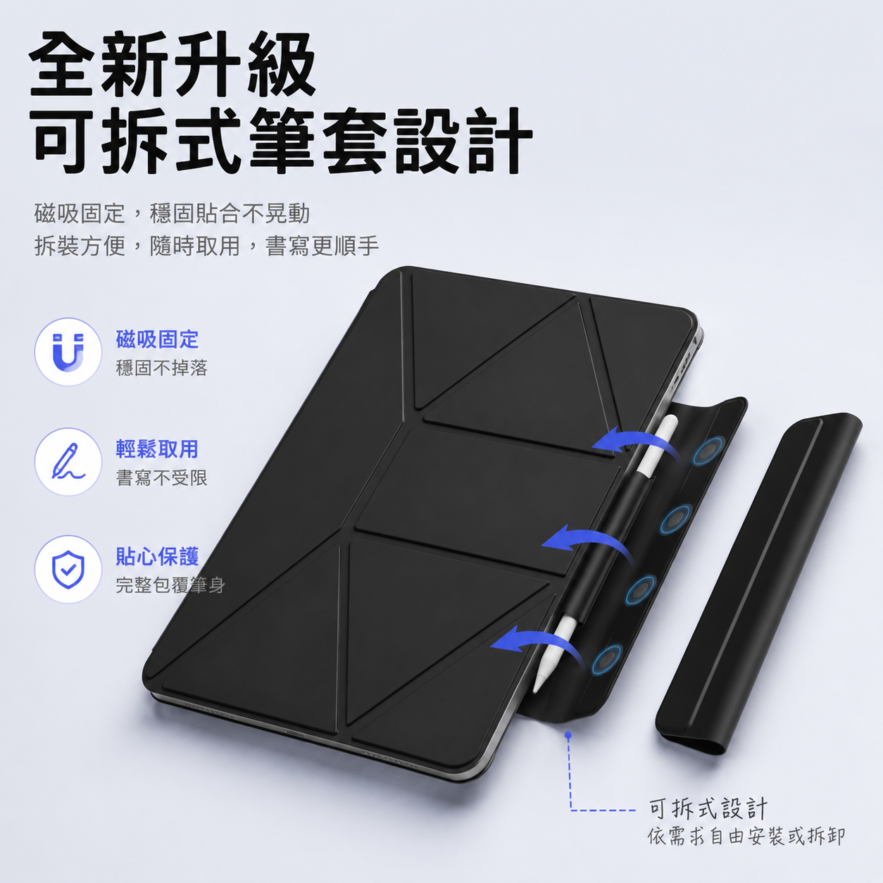 MLTIX MS3 磁吸式梯形 iPad mini 8.3 吋 (第 7 代,2024,A17 Pro) 多折法雙面夾保護殼, 黑