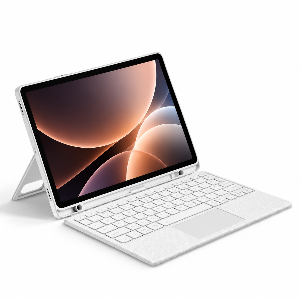 白色平板鍵盤套組與柔和彩色星球桌布 MLTIX FlixBook Ultra Galaxy Tab S9 FE (10.9 吋,2023) AI 多角度磁吸鍵盤保護殼 - 繁體, 白:圖片 1