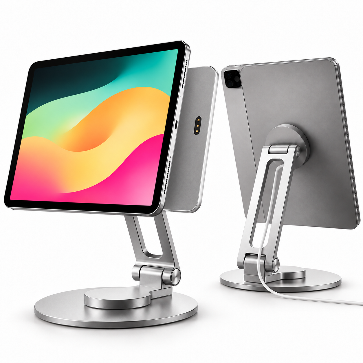 雙平板支架磁吸充電示意 MLTIX M06 磁吸充電 iPad Pro 11 吋 (第 1 代,2018) 可折疊桌面支架, 太空灰:圖片 1